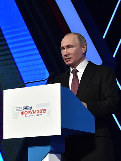 President Vladimir Putin attends meeting of Delovaya Rossiya's Business Forum