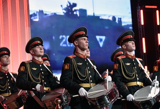 President Vladimir Putin speaks at gala evening to mark Defender of the Fatherland Day at Kremlin Palace