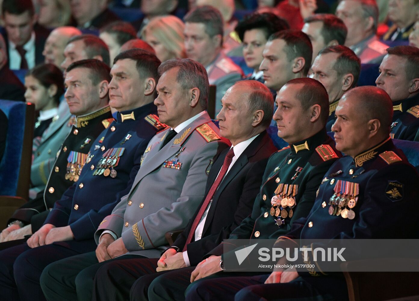 President Vladimir Putin speaks at gala evening to mark Defender of the Fatherland Day at Kremlin Palace