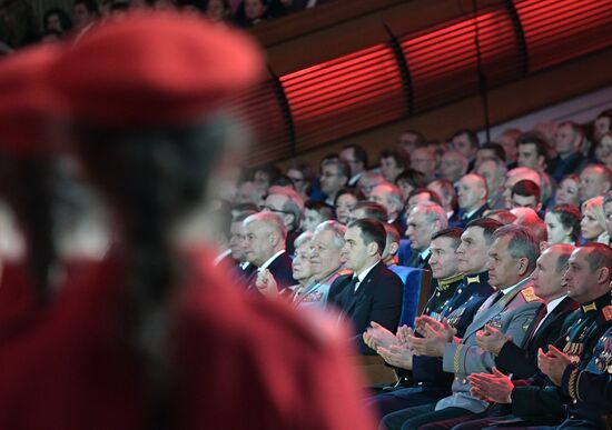 President Vladimir Putin speaks at gala evening to mark Defender of the Fatherland Day at Kremlin Palace
