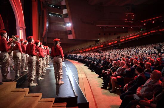 President Vladimir Putin speaks at gala evening to mark Defender of the Fatherland Day at Kremlin Palace