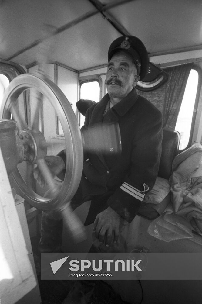 Captain of motor ship cruising Caspian Sea