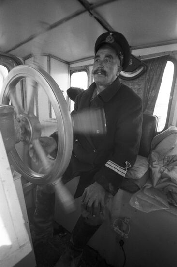 Captain of motor ship cruising Caspian Sea