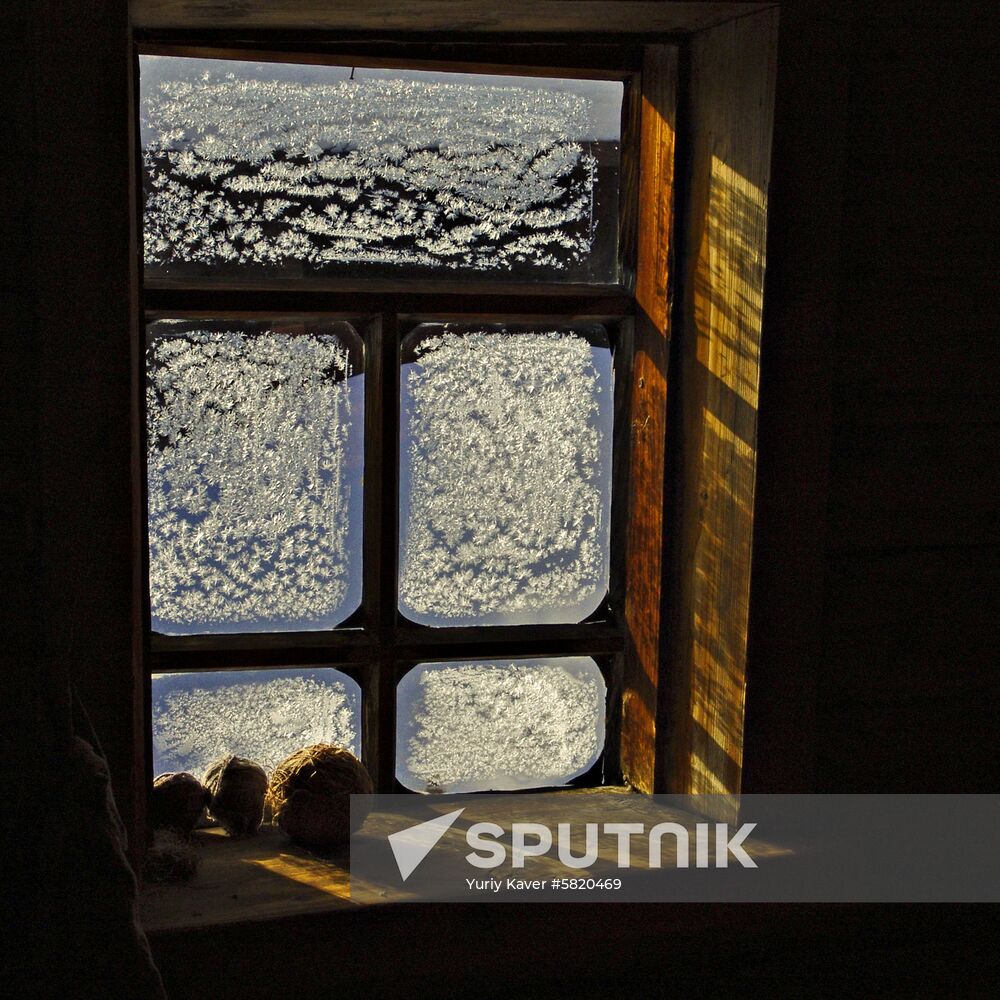 Frost patterns on window