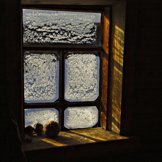 Frost patterns on window