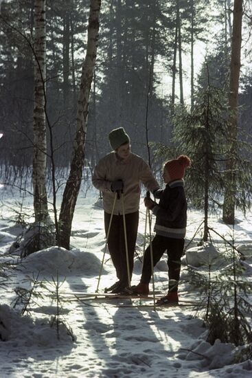 Ski trip in forest