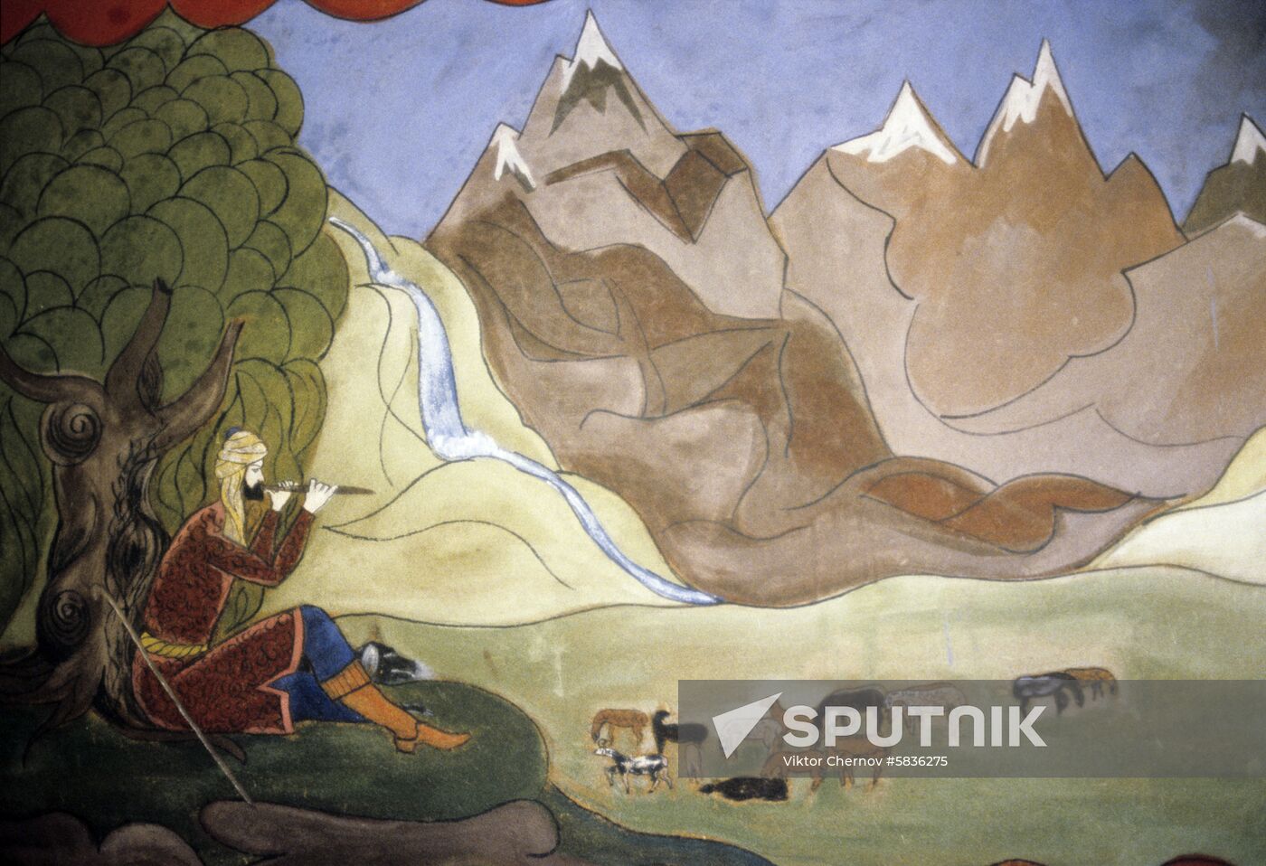 Painting on fabric Present-day Pamir Mountains