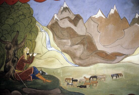 Painting on fabric Present-day Pamir Mountains