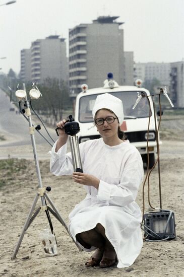 Employee of sanitary-epidemiological station takes air samples