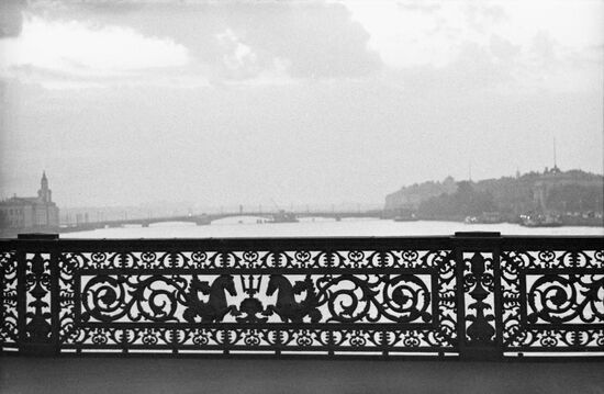 Intricate grill of Lieutenant Schmidt Bridge in Leningrad
