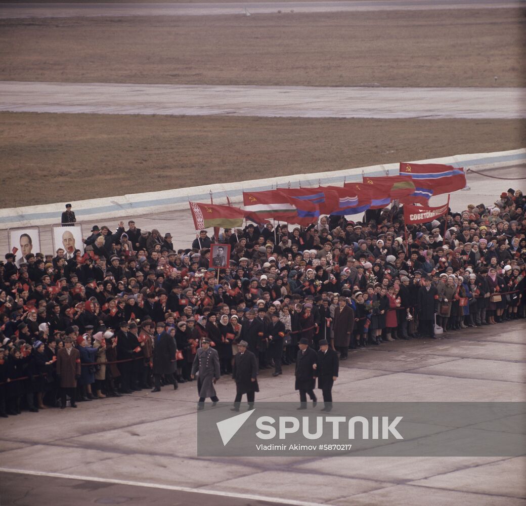 Welcoming Pilot-Cosmonaut Georgy Beregovoi