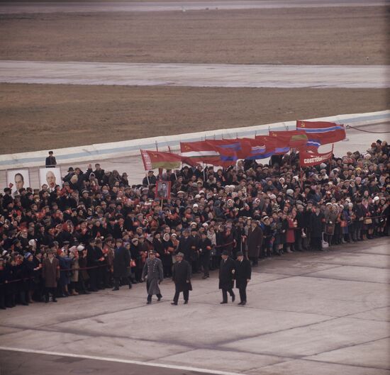 Welcoming Pilot-Cosmonaut Georgy Beregovoi
