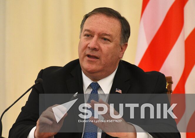 US State Secretary Mike Pompeo speaks during a news conference following his meeting with Russian Foreign Minister Sergei Lavrov, in Sochi, Russia.
Location: Russia, Sochi. Author: Ekaterina Lyzlova/Sputnik. Russia U.S.