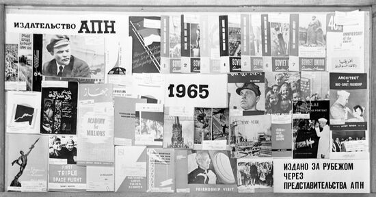 Board with books published by the Novosti Press Agency in 1965