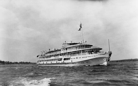Riverboat Kozma Minin in Volga's estuary