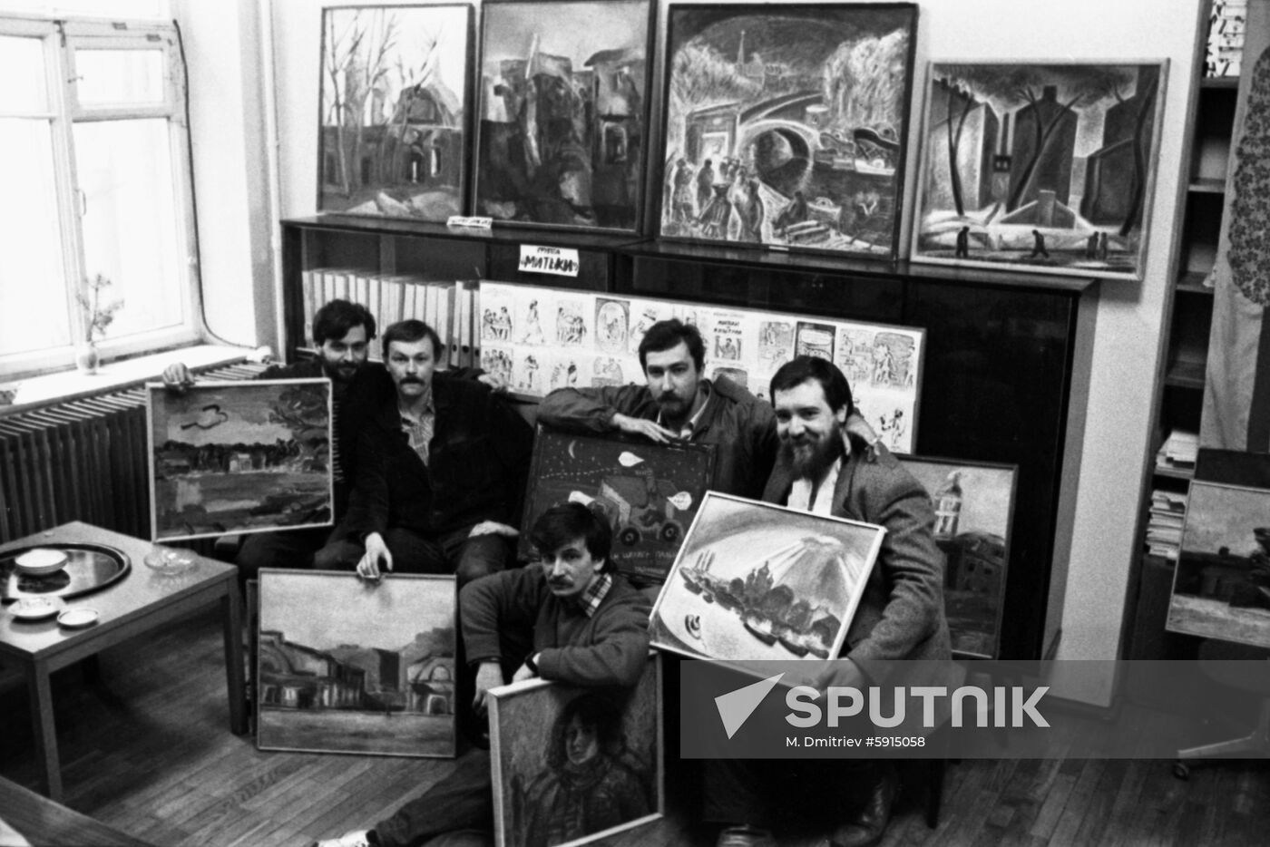 Participants of group of artists from Leningrad 'Mitki'