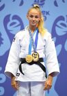 Gold medalist Ukraine's Daria Blodid poses for a photo during the awarding ceremony after the women's 48 kg extra-light weight judo contest at the 2nd European Games in Minsk, Belarus. Location: Belarus, Minsk. Author: Vladimir Astapkovich/Sputnik. Belarus European Games Judo