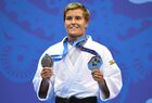 Silver medalist Russia's Natalia Kuziutina poses for a photo during the awarding ceremony after the women's 52 kg half-light weight judo contest at the 2nd European Games in Minsk, Belarus. Location: Belarus, Minsk. Author: Vladimir Astapkovich/Sputnik. Belarus European Games Judo