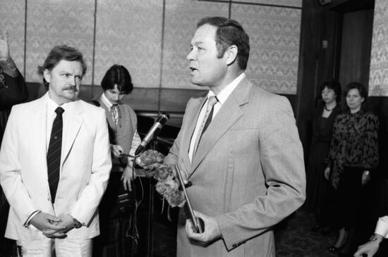 Presenting award to KGB colonel Yevgeny Sheremetyev