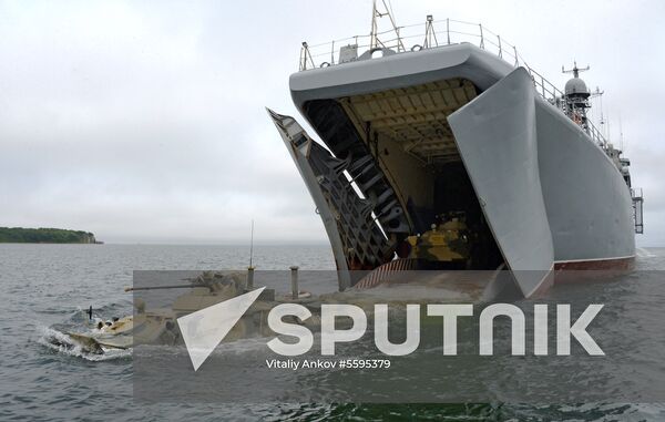 Naval infantry in training with BTR-82A armored personnel carriers in Vladivostok