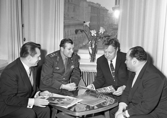 Yury Gagarin visits Novosti Press Agency
