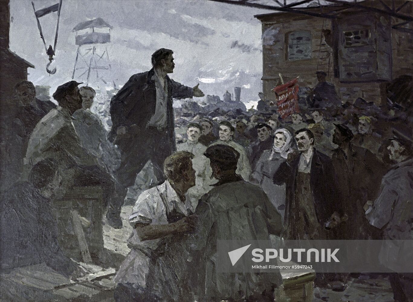Rally at Mikhelson Plant. August 1917 by Afanasy Kulikov