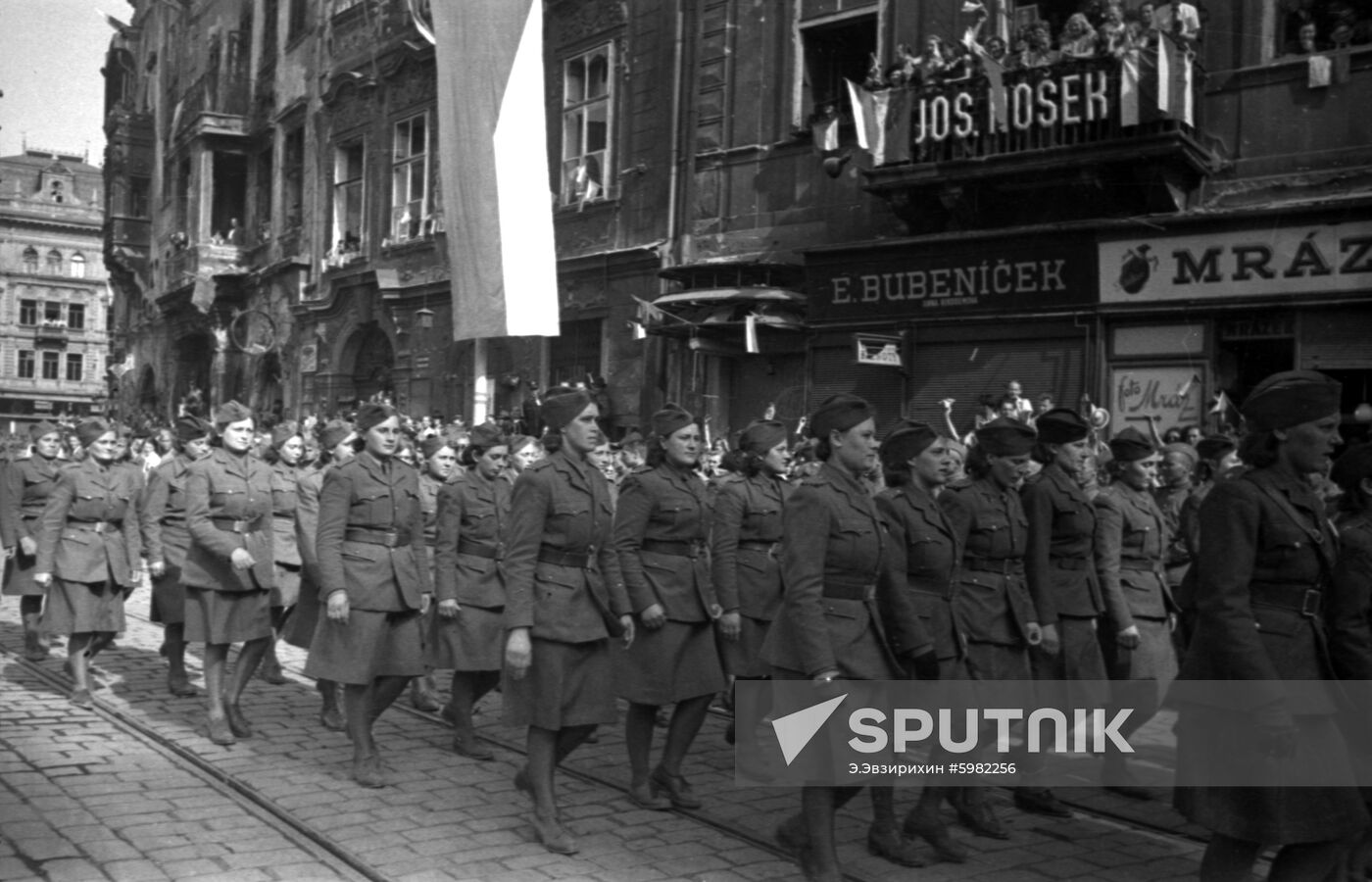 Parade of Soviet and Czechoslovak troops in Prague