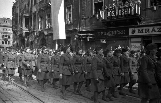 Parade of Soviet and Czechoslovak troops in Prague