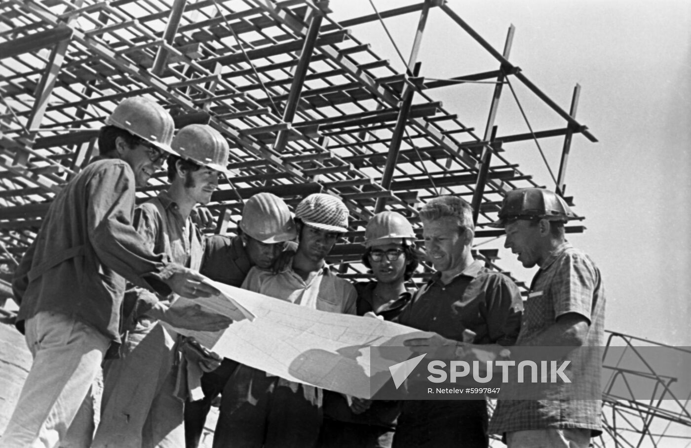 Student construction brigade of Patrice Lumumba University of People's Friendship at construction site