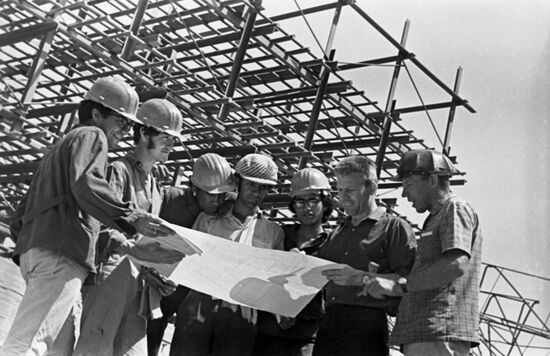 Student construction brigade of Patrice Lumumba University of People's Friendship at construction site