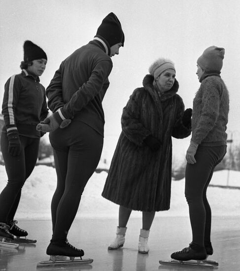 Soviet speed skaters Lyudmila Osintseva, Tatyana Rastopshina and Valentina Stenina