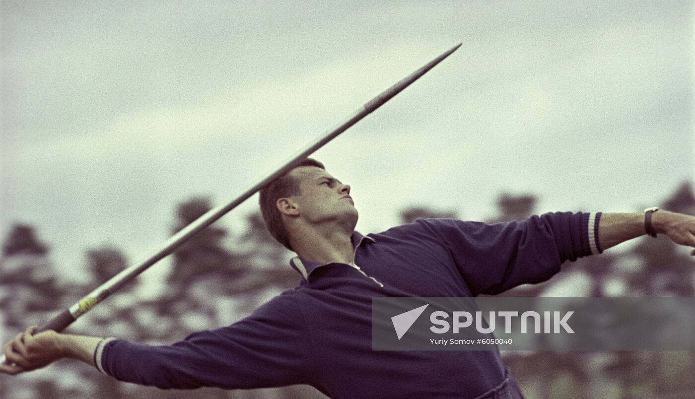 Soviet javelin thrower Janis Lusis