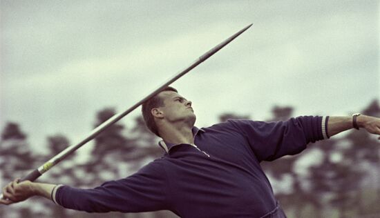 Soviet javelin thrower Janis Lusis