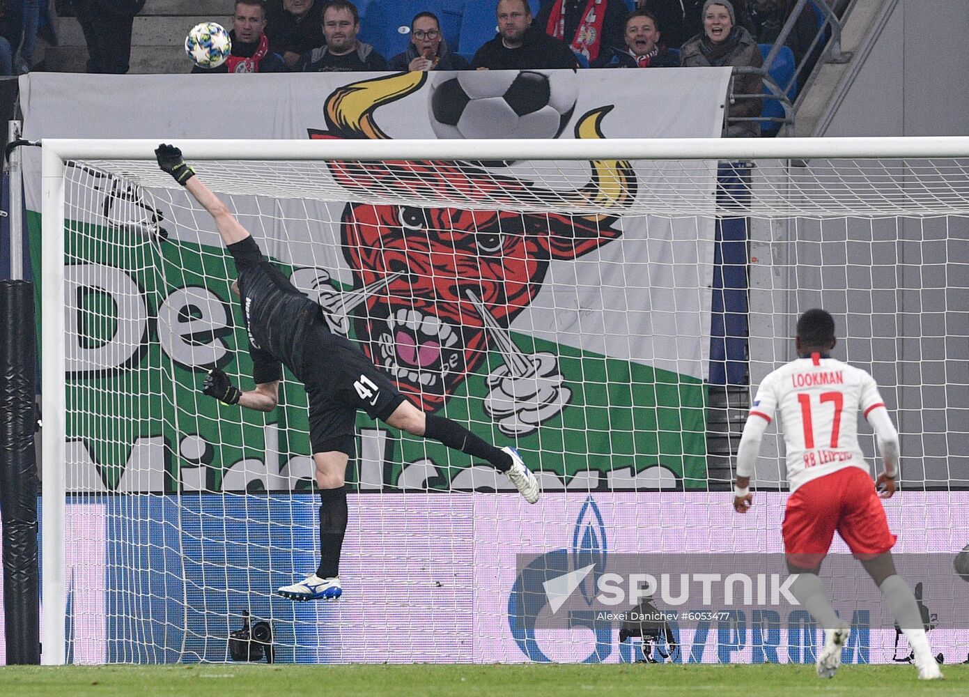 Zenit's goalkeeper Mikhail Kerzhakov makes a save during the Champions League soccer match between Leipzig and Zenit St. Petersburg, in Leipzig, Germany. Location: Germany, Leipzig. Author: Alexei Danichev/Sputnik. Germany Soccer Champions League Leipzig - Zenit