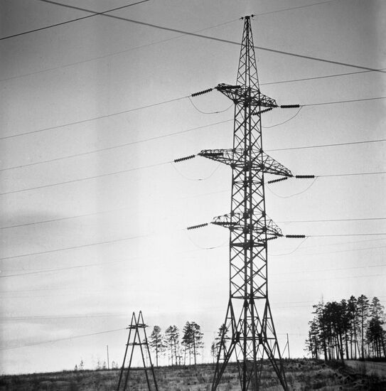 Power transmission line at Bratsk hydropower plant