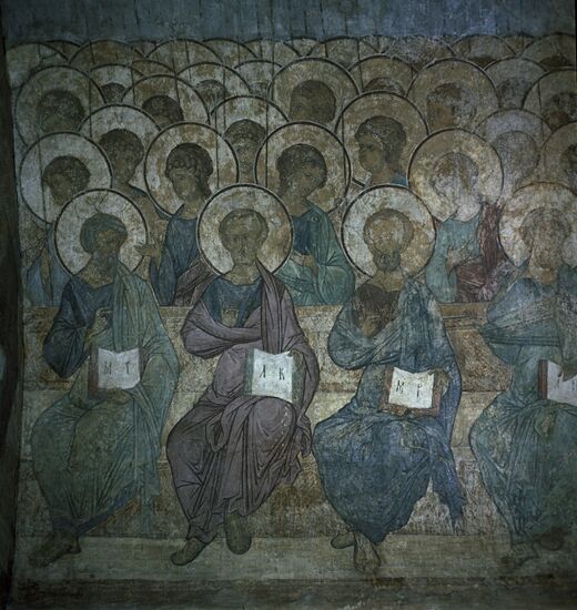 Fresco Apostles and Angels by Andrei Rublyov at Dormition Cathedral in Vladimir