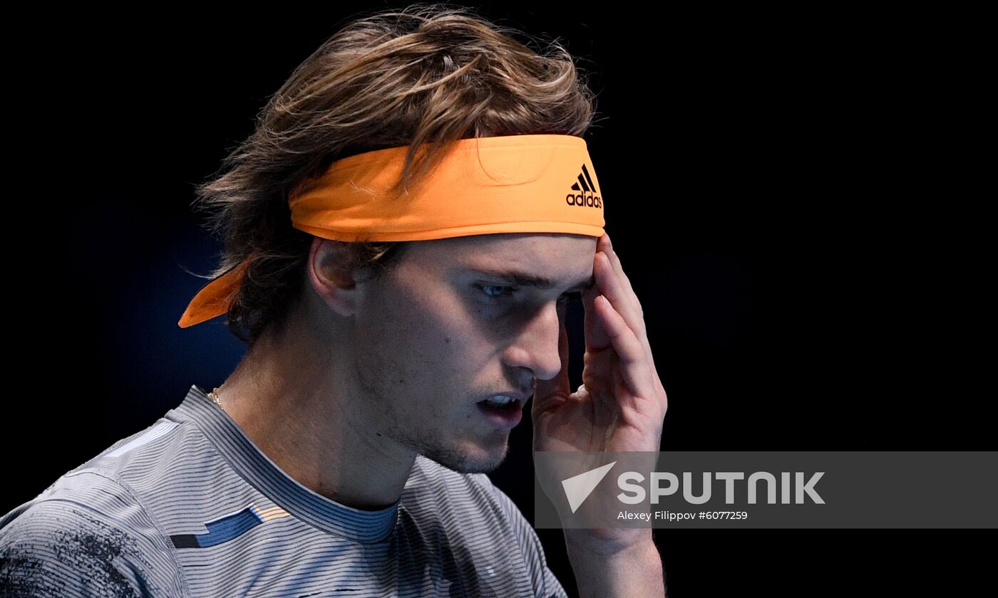 Germany's Alexander Zverev reacts during the semi final men's singles tennis match against Austria's Dominic Thiem at the ATP World Tour Finals tournament in London, Britain. Location: United Kingdom, London. Author: Alexey Filippov/Sputnik. Britain Tennis ATP Tour Finals