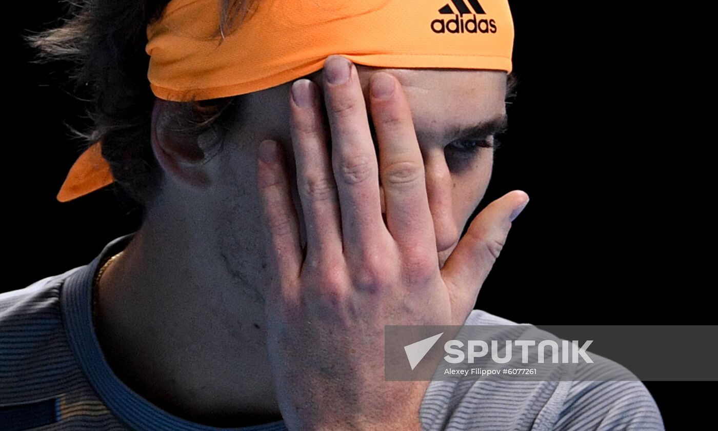 Germany's Alexander Zverev reacts during the semi final men's singles tennis match against Austria's Dominic Thiem at the ATP World Tour Finals tournament in London, Britain. Location: United Kingdom, London. Author: Alexey Filippov/Sputnik. Britain Tennis ATP Tour Finals