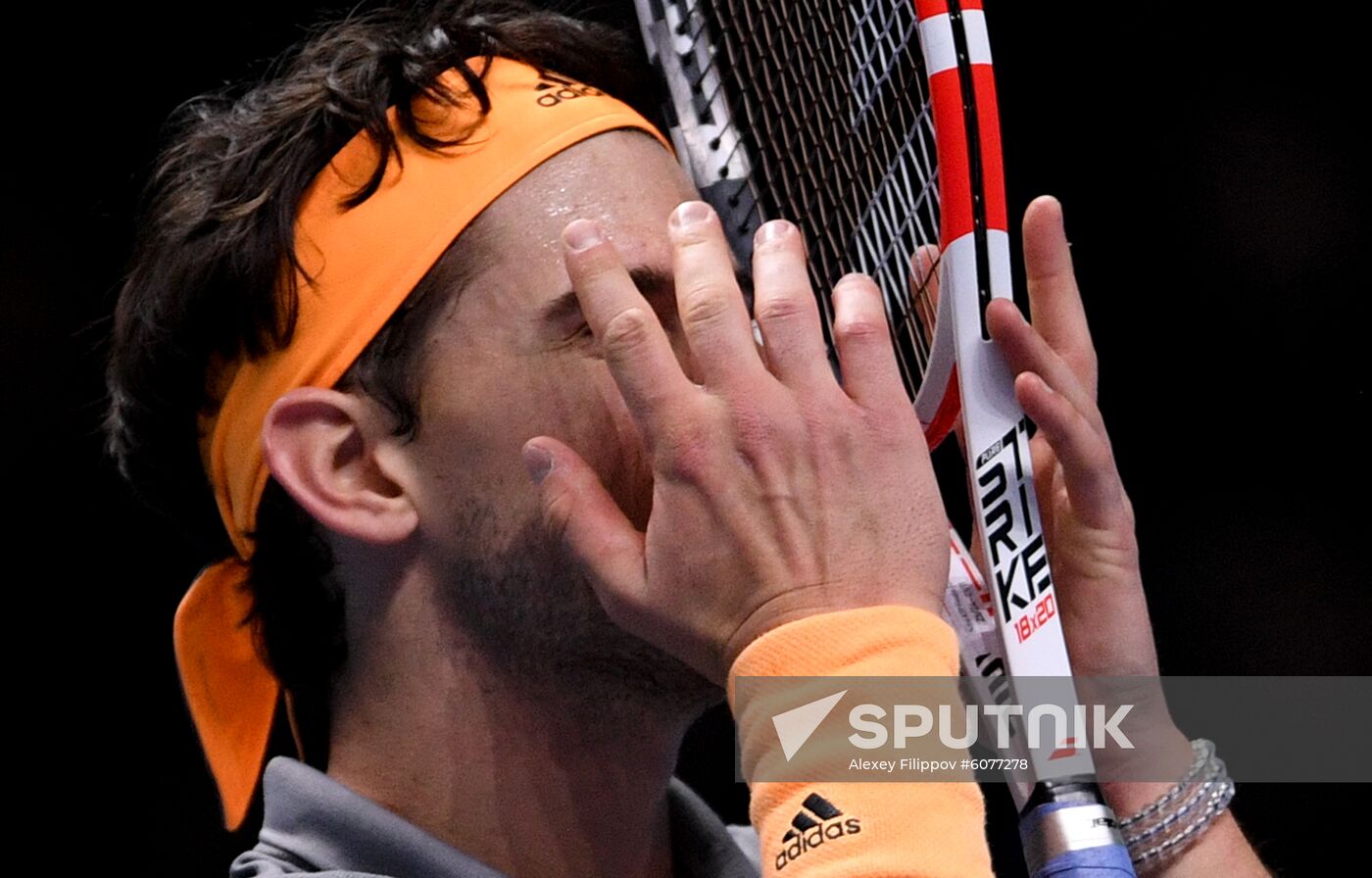 Austria's Dominic Thiem reacts after winning the semi final men's singles tennis match against Germany's Alexander Zverev at the ATP World Tour Finals tournament in London, Britain. Location: United Kingdom, London. Author: Alexey Filippov/Sputnik. Britain Tennis ATP Tour Finals