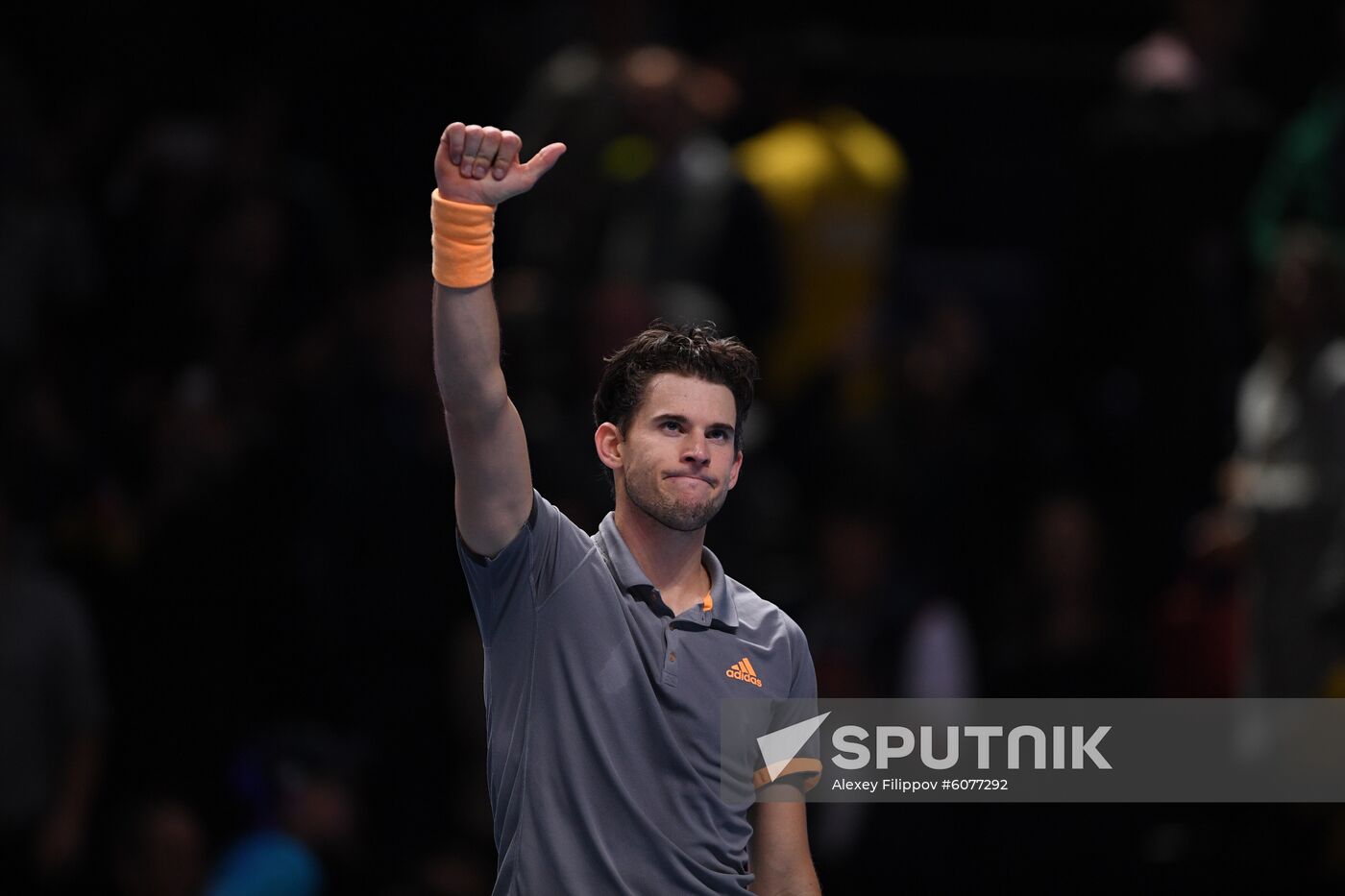 Austria's Dominic Thiem reacts after winning the semi final men's singles tennis match against Germany's Alexander Zverev at the ATP World Tour Finals tournament in London, Britain. Location: United Kingdom, London. Author: Alexey Filippov/Sputnik. Britain Tennis ATP Tour Finals