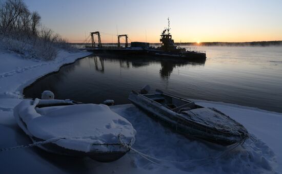 Russia Winter River Crossing
