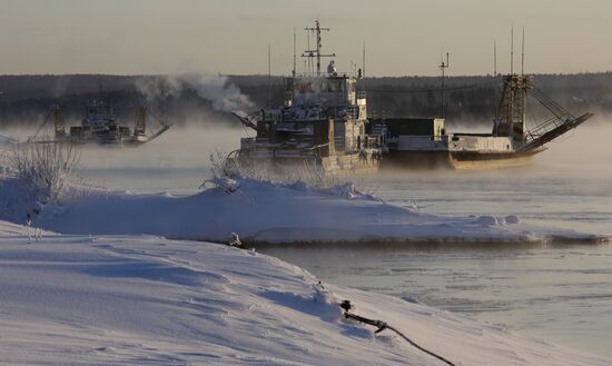 Russia Winter River Crossing