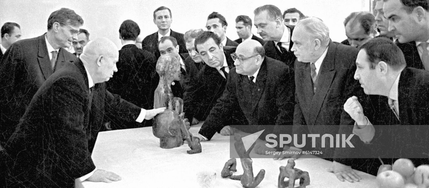 Nikita Khrushchev visits exhibition at Manezh exhibition center in 1962