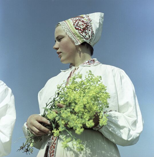 Young woman in traditional Estonian dress
