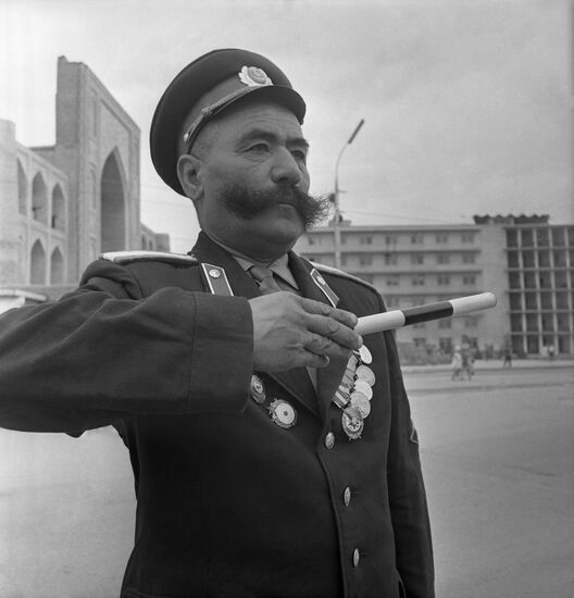 Sergeant Major Sardor Kasymov from Tashkent State Traffic Inspection's traffic control department