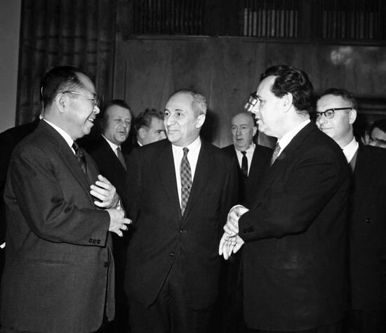 Ambassador of Japan to USSR Hisanari Yamada and Minister of Foreign Trade of USSR Nikolai Patolichev