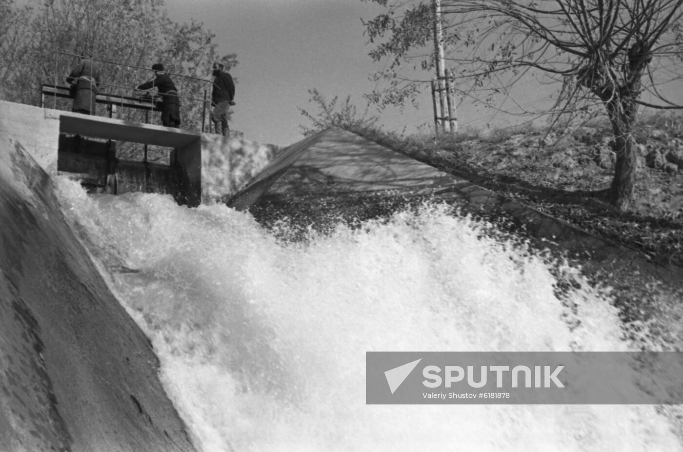 Irrigation canal lock at Pravda collective farm in Tajikistan
