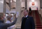 A lawmaker has his temperature checked at the State Duma, the lower house of the Russian Parliament, building, in Moscow, Russia. Location: Russia, Moscow. Author: Vladimir Fedorenko/Sputnik. Russia Coronavirus