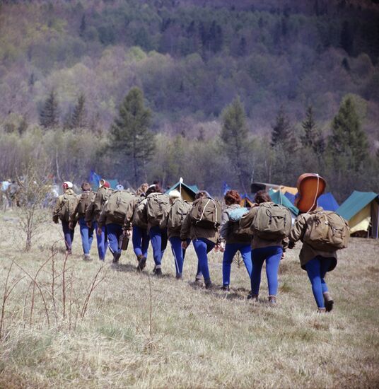 Tourists in Ukrainian Carpathians