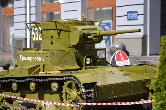 Restored T-26 tank of Great Patriotic War era appears in central Rostov-on-Don